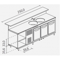 BANCO BAR REFRIGERATO CM 250 CELLA L. 150 STATICA DUE LAVELLI Ø42