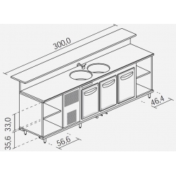 BANCO BAR REFRIGERATO CM 300 CELLA L. 150 STATICA DUE LAVELLI Ø42