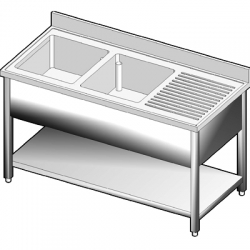 Lavello con ripiano due vasche e gocciolatoio cm 150x70x85H