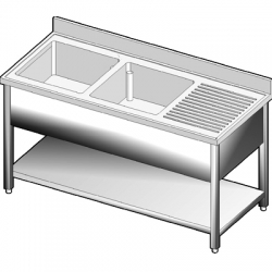 Lavello con ripiano e gocciolatoio cm 160x70x85H